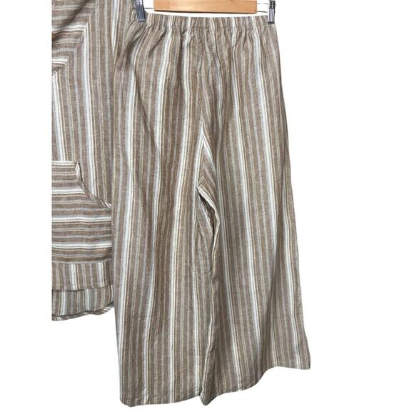 Bodil 100% Linen Pullover Tunic and Pull On Pants Set Brown White Size XS - Picture 5 of 7